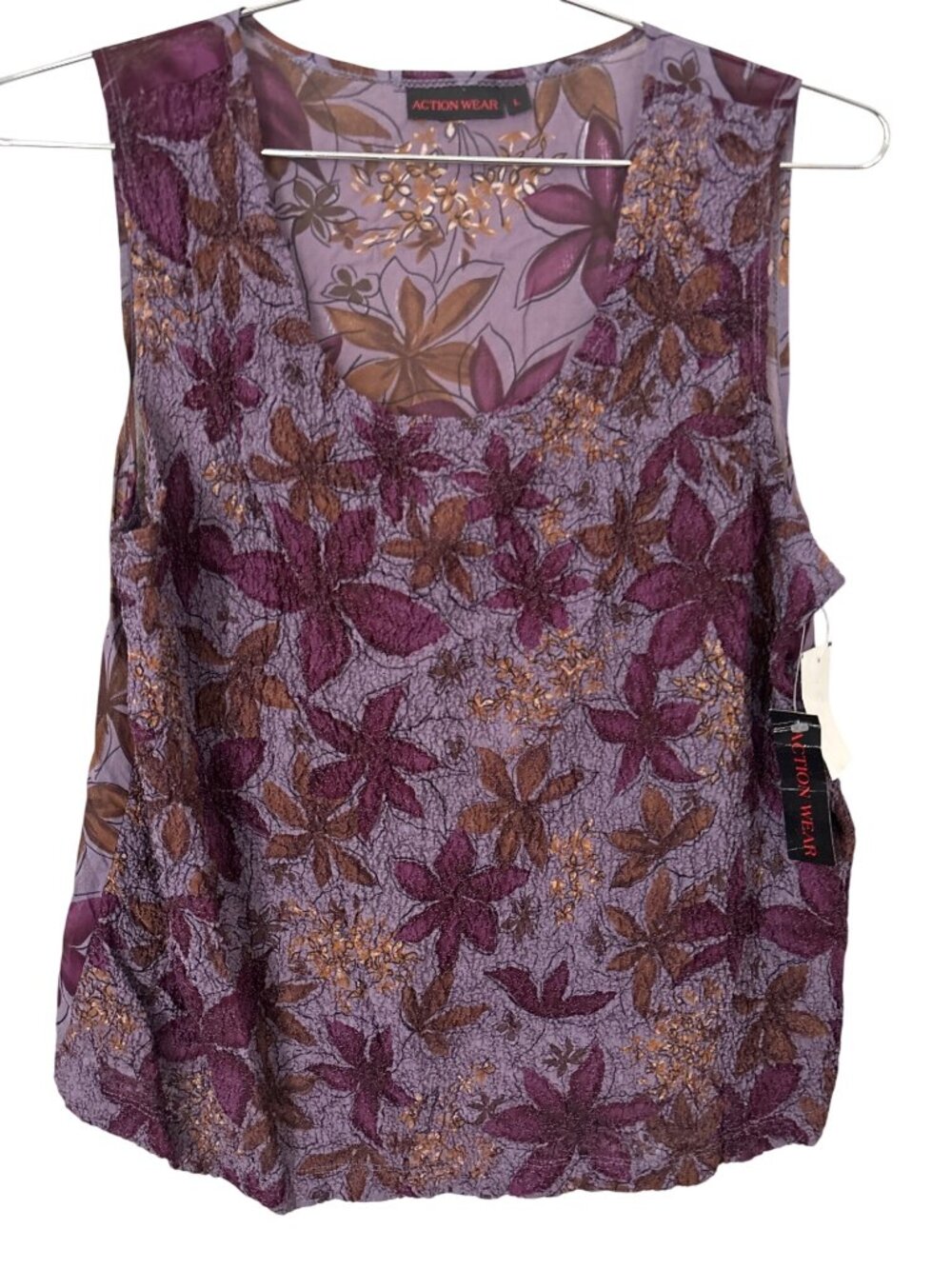 Vintage Action Wear Top Size Large Floral Textured Eggplant Deadstock Boho NEW